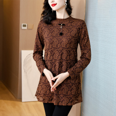 批发法式长袖拼接蕾丝上衣女士秋季新款宽松显瘦遮肚<b class='q'>中长款</b>内搭打底衫