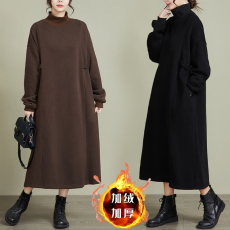 批发实拍2025秋冬新款大码加绒加厚气质高领<b class='q'>连衣裙</b>宽松休闲长袖卫衣裙