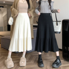 批发实拍 2025年针织<b class='q'>半身</b>裙女韩版秋冬高腰显廋中长裙a字伞裙毛线裙