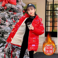 批发女童冬装羽绒棉服2023新款加绒儿童洋气加厚棉袄中大童中长款外套