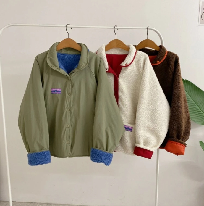 한국 스타일 가을 겨울 패션 양면 착용 양털 배색 루즈핏 chic 재킷 패션 다용도 루즈핏 여성 코트