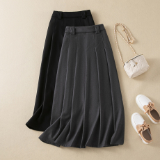 批发实拍秋冬学院风学生气质毛织大裙摆高腰压皱国风半身裙过膝长裙女