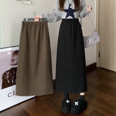 批发实拍~大码 胖MM<b class='q'>秋</b>冬新款简约淑女超修身A字裙休闲纯色高腰半身裙