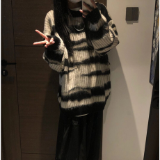 批发冬装大板型韩国ins美式复古马海毛撞色条纹毛衣慵懒中长款<b class='q'>针织衫</b>