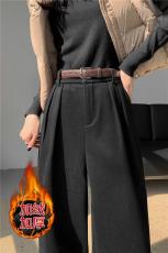 实拍毛呢加绒西装裤女秋冬新款高腰呢子休闲直筒裤加厚毛呢阔腿裤