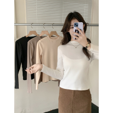 批发实拍实价 半高领针织衫上衣女秋冬季弹力螺纹软糯打底衫