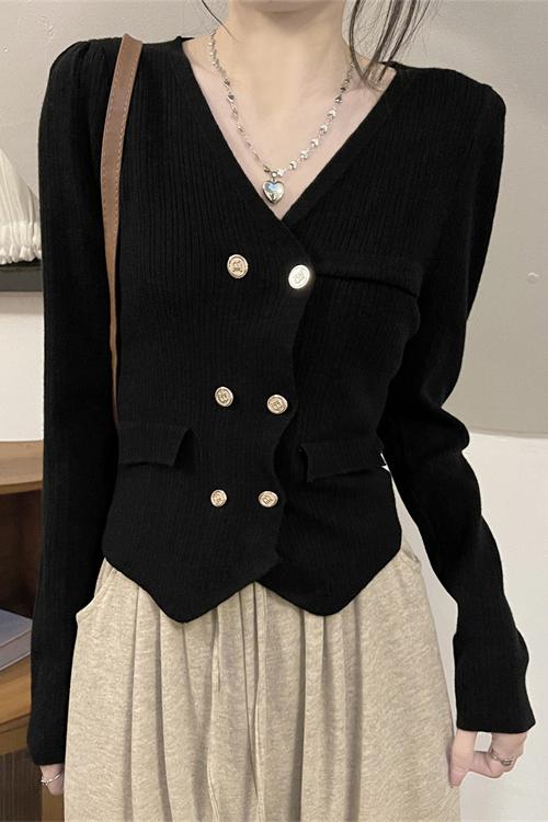 Real shot of small fragrant style sweater cardigan coat for women in winter slimming loose v-neck irregular knitted top