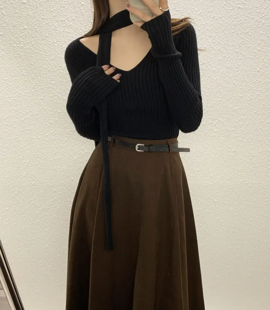 여성용 베이직 V넥 니트 셔츠 상세 이미지 40