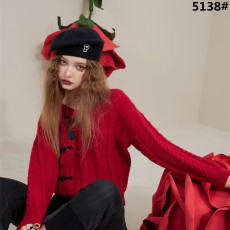 批发妖精的口袋奥莱店新中式红色毛衣开衫女冬春秋外穿内搭毛衣上衣