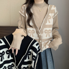 批发实拍2025秋冬新款<b class='q'>大码</b>女装胖mm假两件高领毛衣针织内搭<b class='q'>打底衫</b>上衣