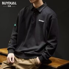 批发美式polo衫长袖<b class='q'>男士</b><b class='q'>卫衣</b>重磅潮牌大码加绒秋冬季新款男装翻领上衣