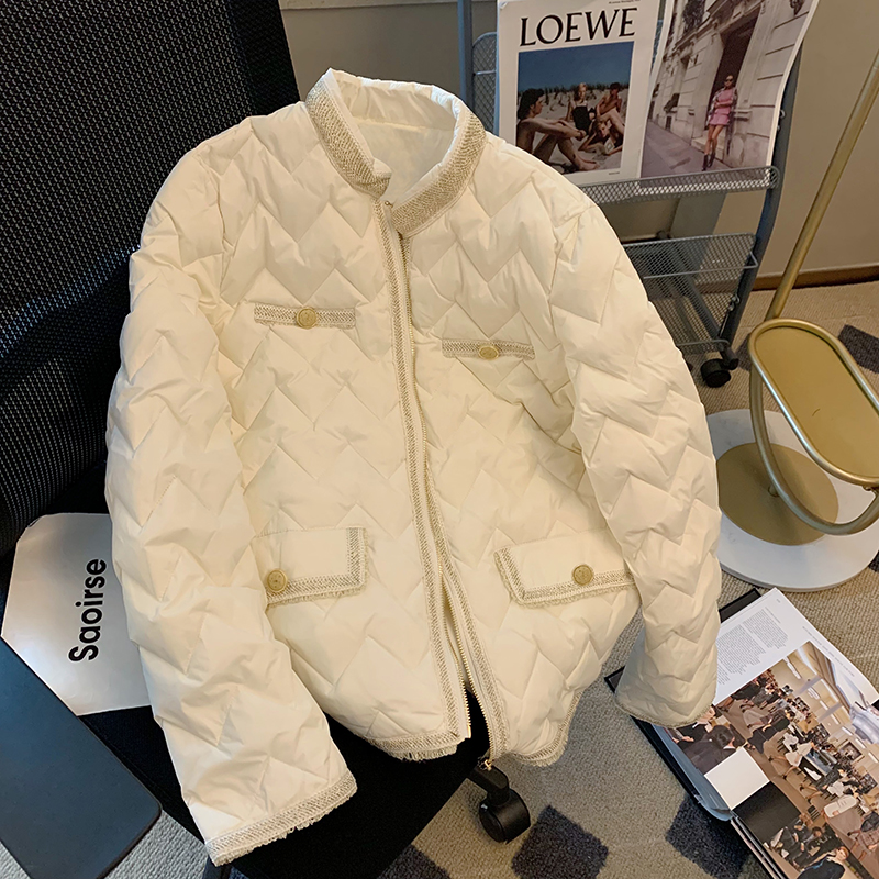 Xiaoxiang style rhombus quilted cotton coat, feminine style, socialite autumn and winter new retro high-end cotton coat, Korea