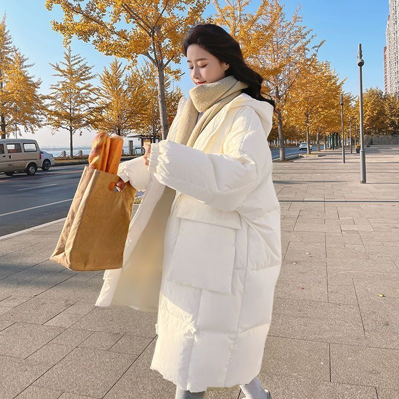 Cotton Cream Yellow Down Jacket Women's Mid-Length Winter Bread Jacket Thickened Cotton Jacket