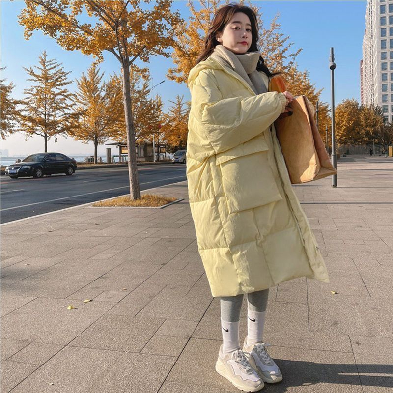 Cotton Cream Yellow Down Jacket Women's Mid-Length Winter Bread Jacket Thickened Cotton Jacket