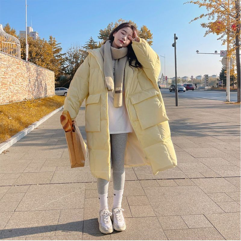 Cotton Cream Yellow Down Jacket Women's Mid-Length Winter Bread Jacket Thickened Cotton Jacket