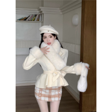 批发气质<b class='q'>名媛</b>风毛绒绒短款毛呢外套高腰包臀半身裙<b class='q'>套装</b>