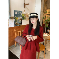 批发实拍 秋冬 新款 流行红浣熊绒娃娃版设计感开衫毛衣套装女