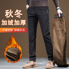 批发雪尼尔休闲裤男士<b class='q'>秋</b>冬宽松直筒长裤<b class='q'>秋</b>季加绒加厚修身系皮带裤子男