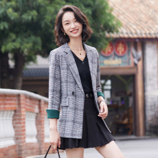 批发格子西装外套女秋冬高级感时尚休闲韩版百搭洋装通勤港味西服上衣