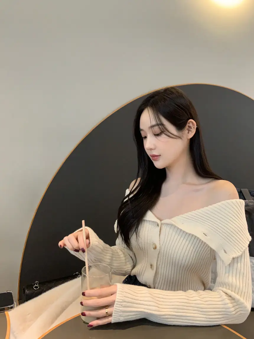 한국 스타일 루즈핏 단추 니트 셔츠 상세 이미지 1