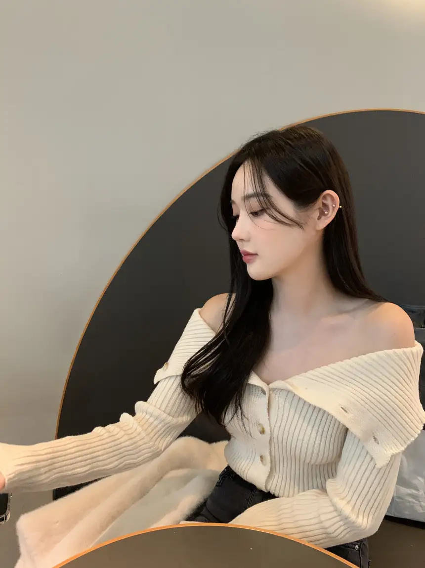 한국 스타일 루즈핏 단추 니트 셔츠 상세 이미지 4