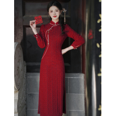 批发6691#实拍 红色中式加绒旗袍改良新娘订婚敬酒服 上架+40
