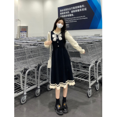 批发实拍大码女装2024<b class='q'>秋</b>冬圣诞蝴蝶结气质收腰连衣裙女新款裙子