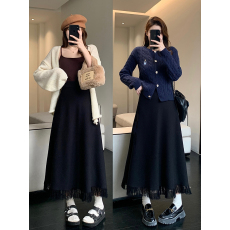 批发实拍2026秋装新款大码女胖mm百搭显瘦加厚高腰毛织流苏半身裙