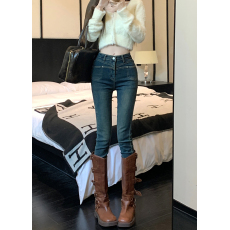 批发实拍实价#新款<b class='q'>弹力</b>牛仔长裤女设计感修身显瘦低中腰<b class='q'>铅笔裤</b>子