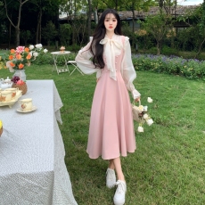 批发大码女装温柔风甜美气质少女长袖<b class='q'>连衣裙</b>假<b class='q'>两件套</b>2026年新款春季