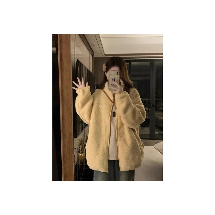 Cute lamb wool cotton coat for women autumn and winter  new Korean style loose student warm thickened plush cotton coat