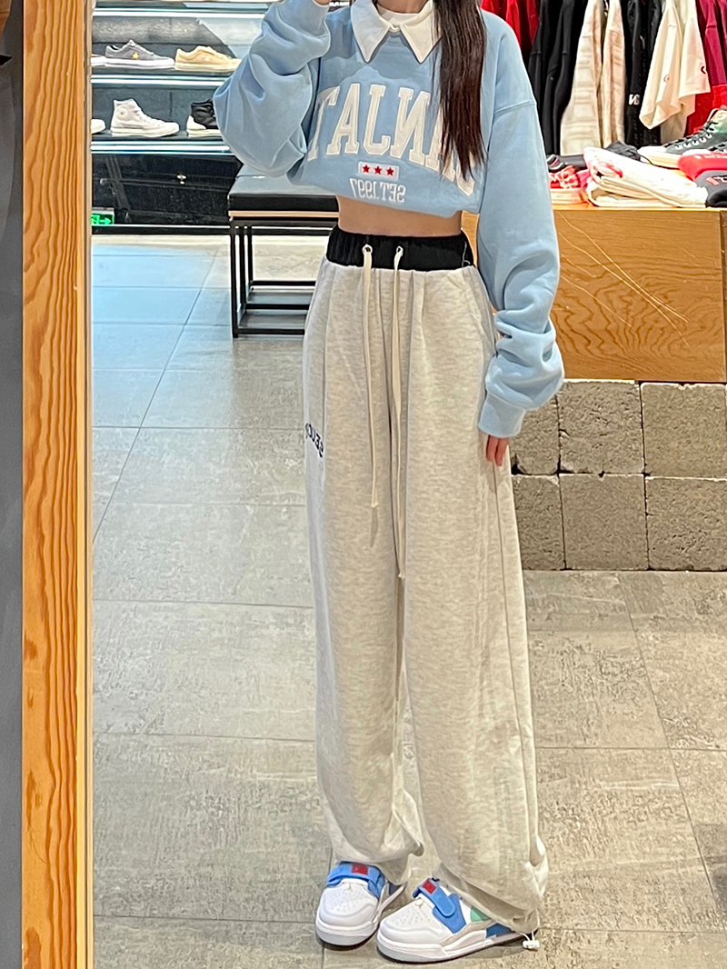 Actual shot of winter Korean style loose large size s-4xl floor mopping pants narrow wide leg casual pants plus velvet trousers for women