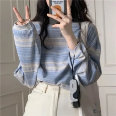 批发春秋季长袖t恤女内搭打底衫2026<b class='q'>韩版</b>新款大码设计感宽松条纹上衣