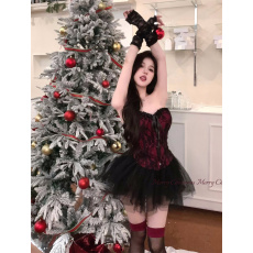 批发实拍实价辣妹宫廷风性感抹胸上衣高腰显瘦蓬蓬短裙子两件套<b class='q'>女</b>