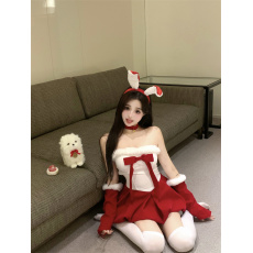 批发实拍实价  圣诞氛围丝绒甜美蝴蝶结抹胸连衣裙花苞短裙