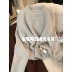 批发浣熊绒圆领套头针织<b class='q'>毛衣</b>女秋冬外穿慵懒风羊毛内搭打底衫冬季加厚