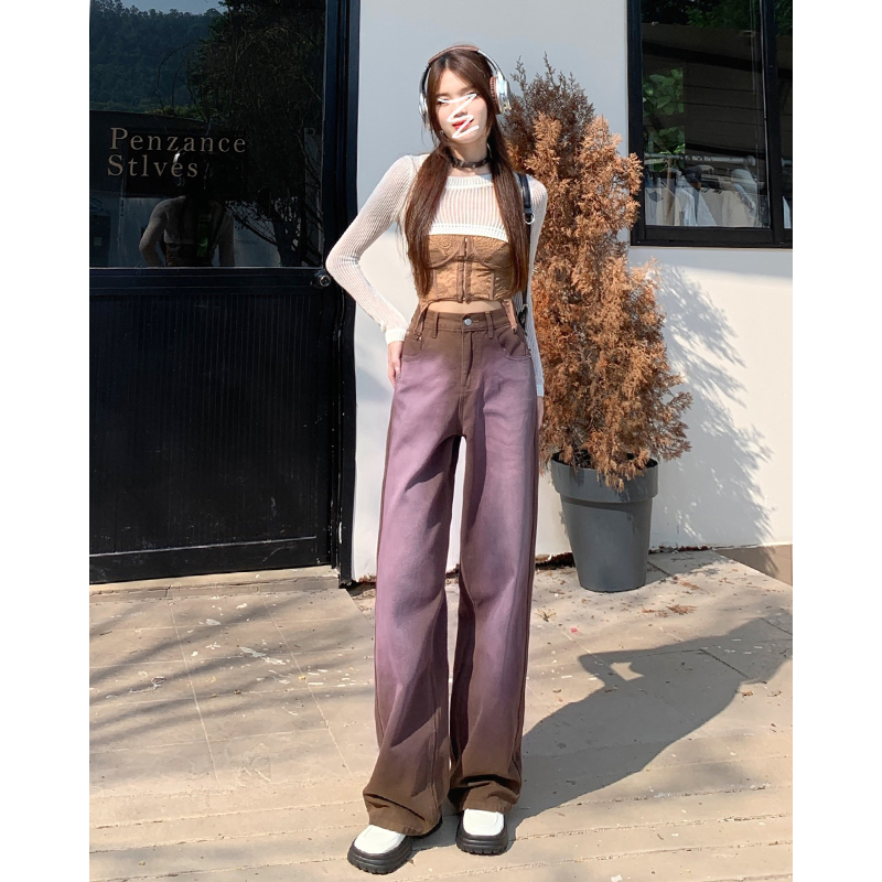 Actual shot of 2024 early spring new high-waisted loose jeans women's straight wide-leg pants