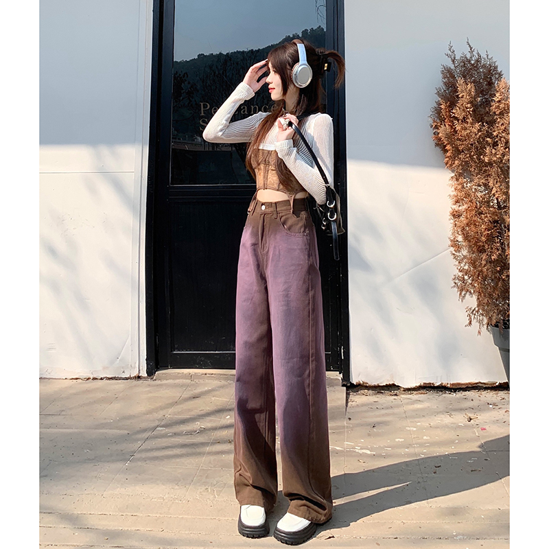 Actual shot of 2024 early spring new high-waisted loose jeans women's straight wide-leg pants