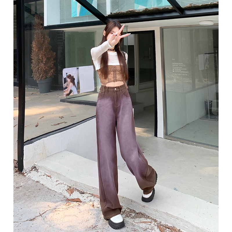 Actual shot of 2024 early spring new high-waisted loose jeans women's straight wide-leg pants