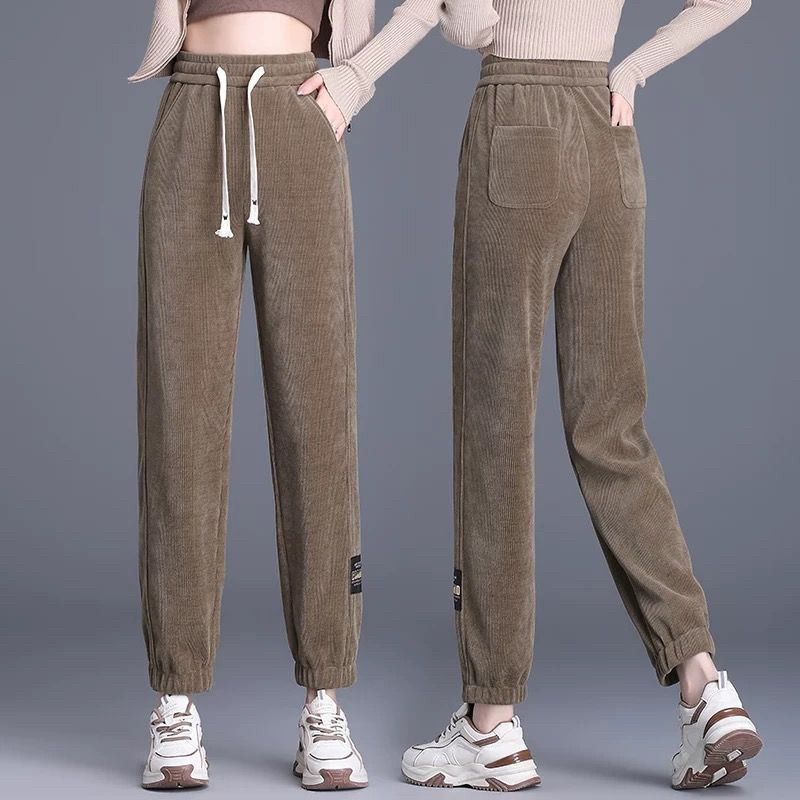 Women's  Spring and Autumn Winter New Loose Long Wool Pants Fashionable and Versatile Harem Pants with Velvet and Thickened Leg Casual Pants