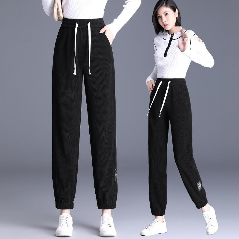 Women's  Spring and Autumn Winter New Loose Long Wool Pants Fashionable and Versatile Harem Pants with Velvet and Thickened Leg Casual Pants