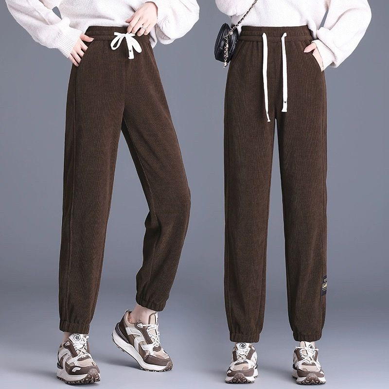 Women's  Spring and Autumn Winter New Loose Long Wool Pants Fashionable and Versatile Harem Pants with Velvet and Thickened Leg Casual Pants