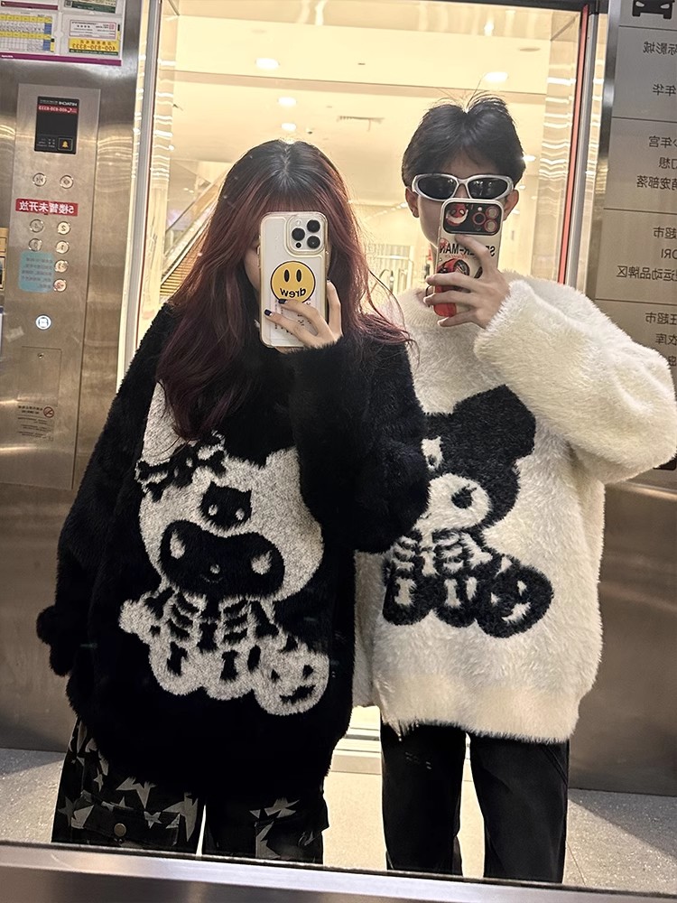 XKSHUO original Korean style Kuromi sweater for men and women in autumn and winter mink fur jacquard soft waxy sweater ins