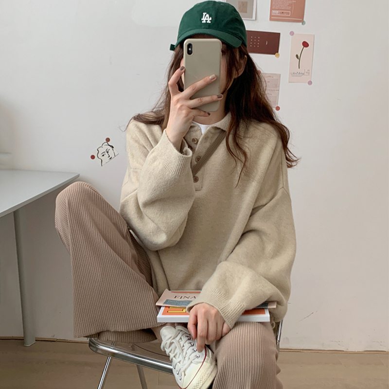  new style lazy style sweater for women, chic and high-end long-sleeved polo sweater outer top, autumn and winter clothing