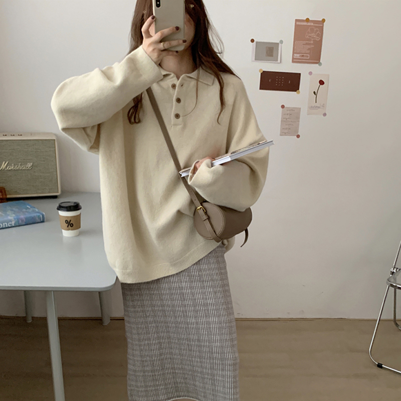  new style lazy style sweater for women, chic and high-end long-sleeved polo sweater outer top, autumn and winter clothing