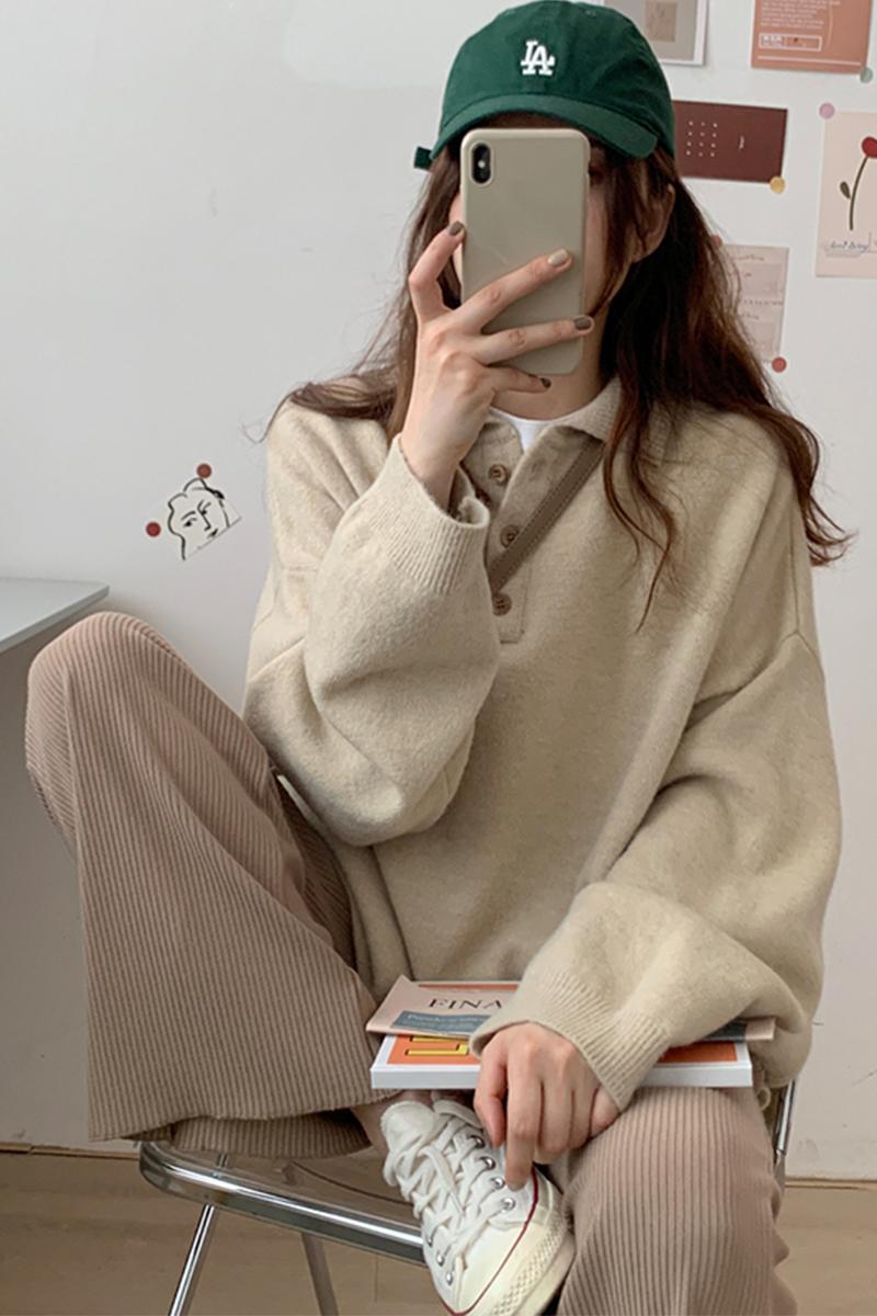  new style lazy style sweater for women, chic and high-end long-sleeved polo sweater outer top, autumn and winter clothing