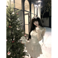 批发实拍  蕾丝内搭小香假两件上衣短裙两件套