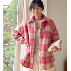 批发韩版秋冬毛呢格纹拉绒<b class='q'>格子</b><b class='q'>衬衫</b>设计感开衫百搭原宿风<b class='q'>衬衣</b>外套女