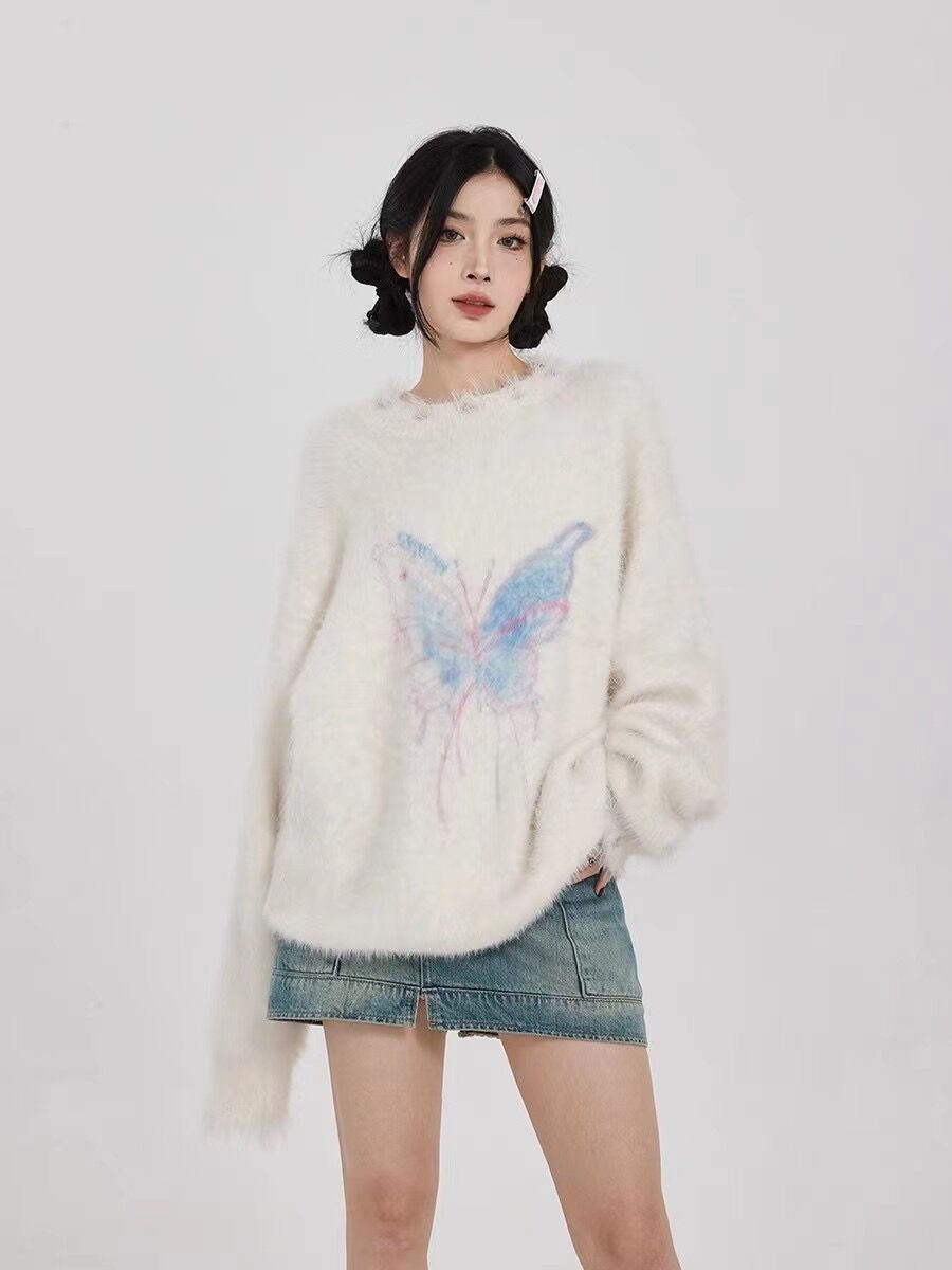 Noisy Home Butterfly Sweater Women's Autumn and Winter Loose Lazy Wind Holed Tassel Design Niche Jacket Top