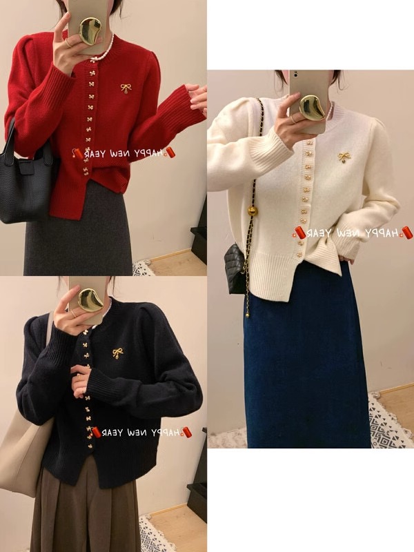 Plus size women's loose flesh-covering butterfly button knitted cardigan women's autumn and winter new style fat mm age-reducing slimming sweater jacket